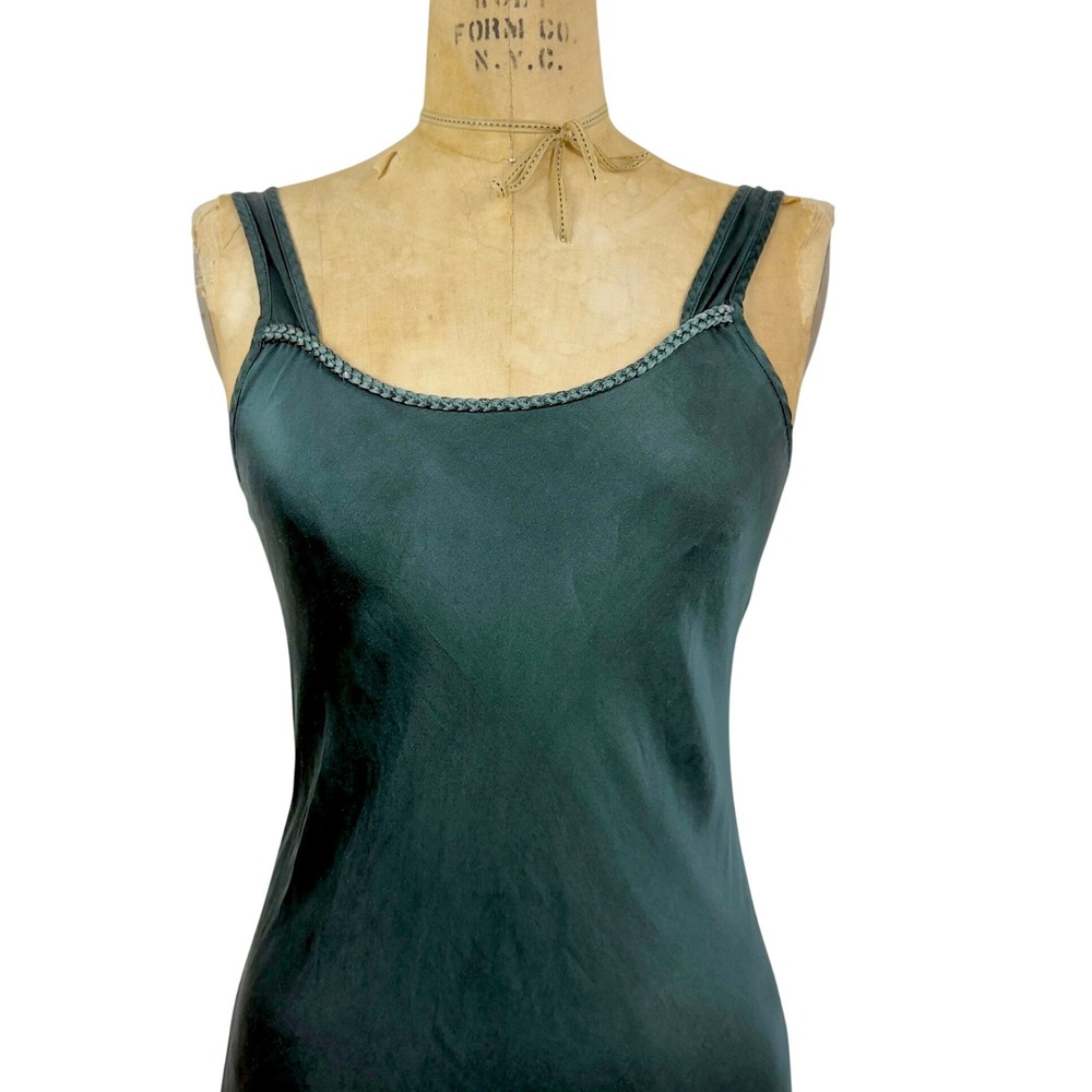 Vintage 90s Valarie Stevens Silk Slip Dress Forest Green Bias Cut Midi Size S - Picture 2 of 8